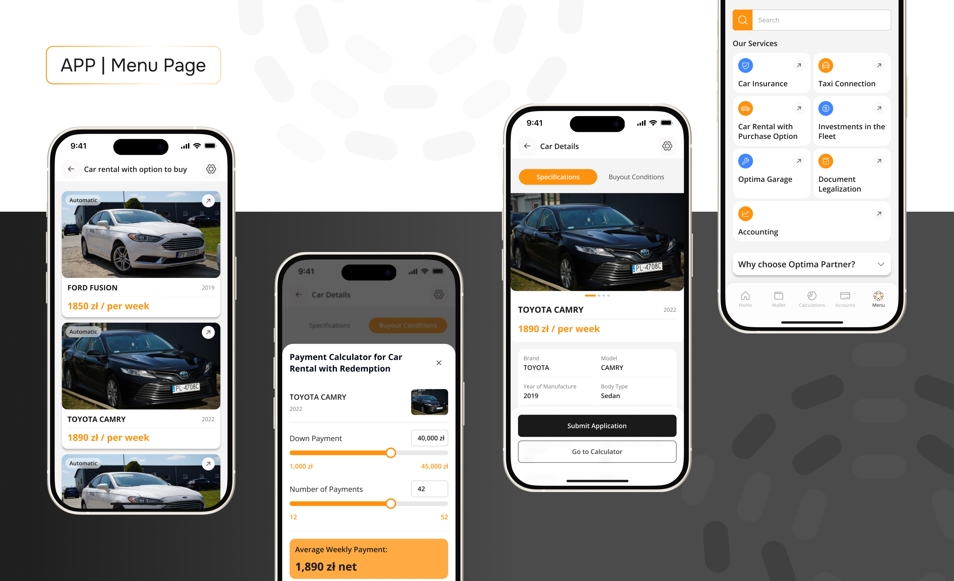 Optima App  Menu_page